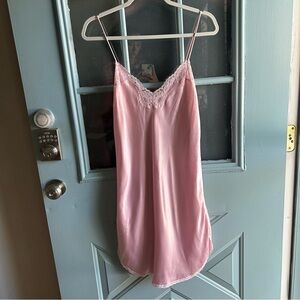 Vintage Satin Slip Lingerie Night Gown Lace Pajama Dress Barbizon Pink size M/L